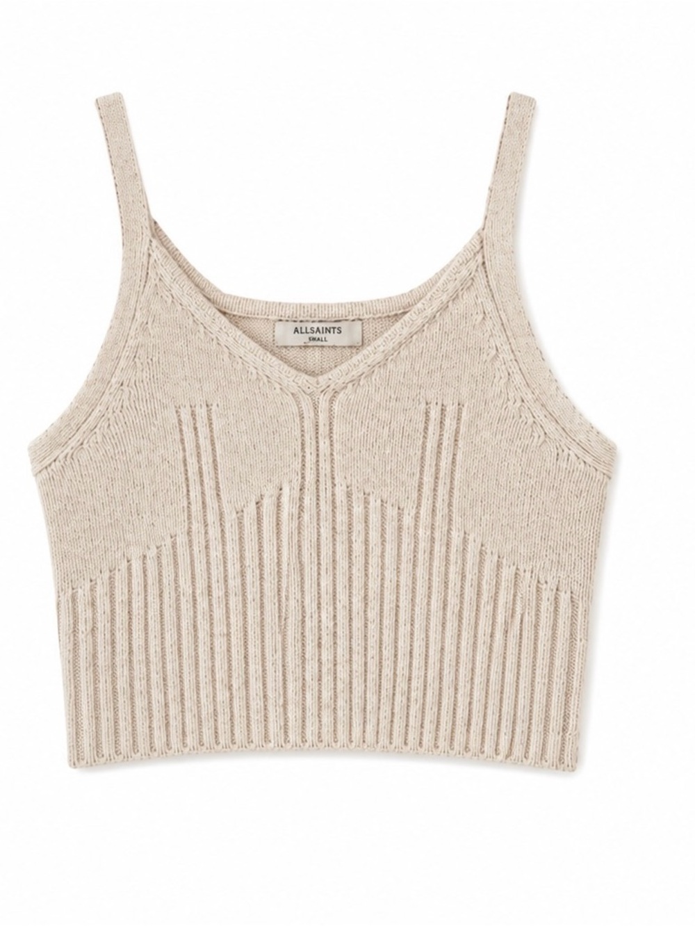 AllSaints Italian Yarn‎ Ribbed Knit Crop Cami Tank Top Cream Beige Size Small